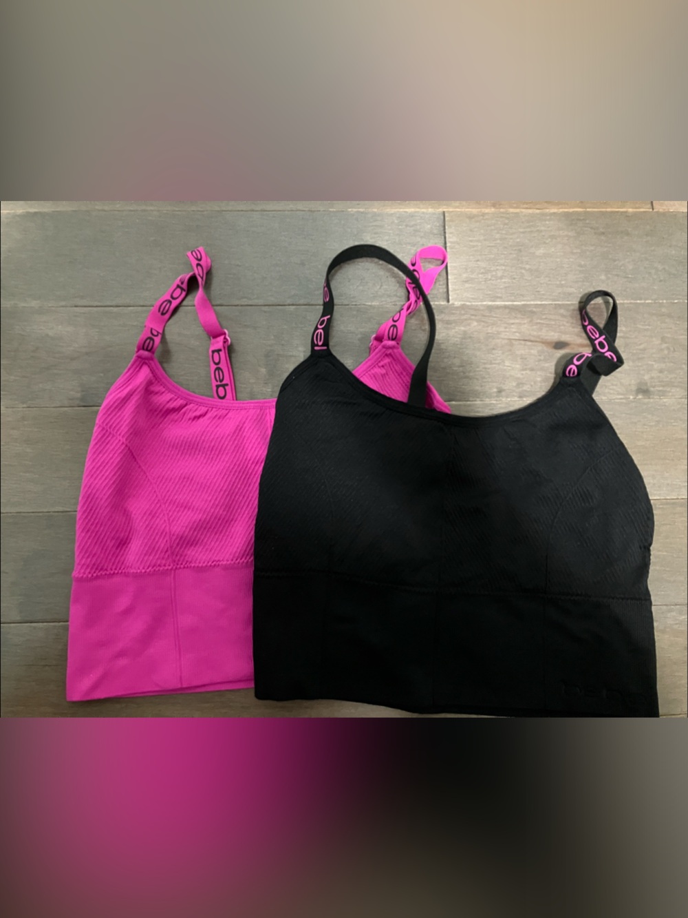 bebe 1 Black & 1 Hot Pink Adjustable Logo Strap sports bras/bralettes 1x